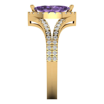 1.2 cttw Simulated Alexandrite Hidden Halo Engagement Ring - Solid Gold (Marquise Cut,9x4.5mm)