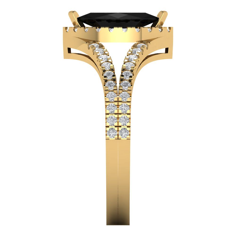 1.2 cttw Natural Onyx Hidden Halo Engagement Ring - Solid Gold (Marquise Cut,9x4.5mm)