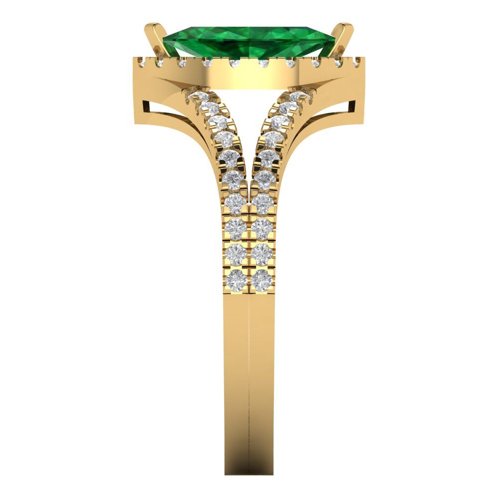 1.2 cttw Simulated Emerald Hidden Halo Engagement Ring - Solid Gold (Marquise Cut,9x4.5mm)