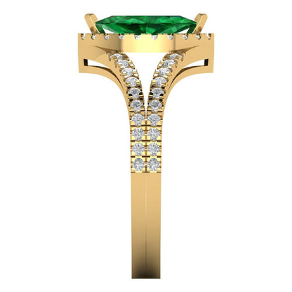 1.2 cttw Simulated Emerald Hidden Halo Engagement Ring - Solid Gold (Marquise Cut,9x4.5mm)