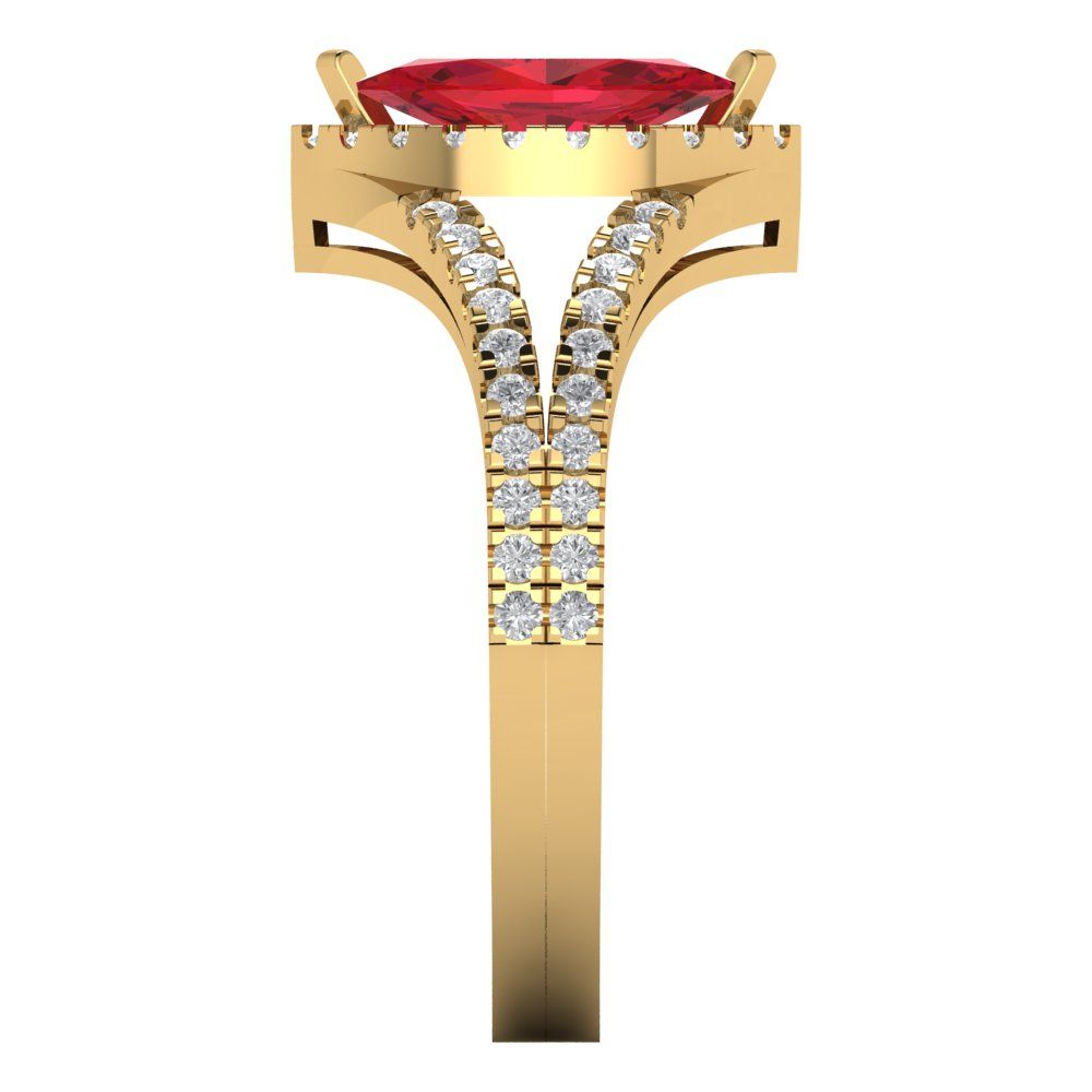 1.2 cttw Simulated Ruby Hidden Halo Engagement Ring - Solid Gold (Marquise Cut,9x4.5mm)