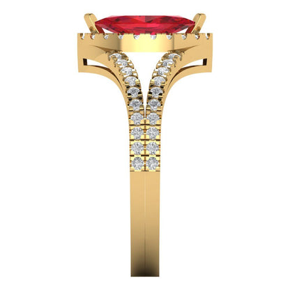 1.2 cttw Simulated Ruby Hidden Halo Engagement Ring - Solid Gold (Marquise Cut,9x4.5mm)