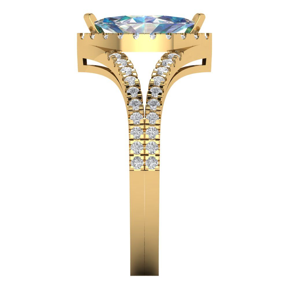 1.2 cttw Blue Moissanite Hidden Halo Engagement Ring - Solid Gold (Marquise Cut,9x4.5mm)