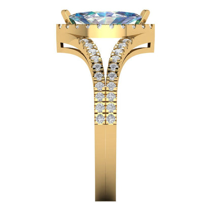 1.2 cttw Blue Moissanite Hidden Halo Engagement Ring - Solid Gold (Marquise Cut,9x4.5mm)
