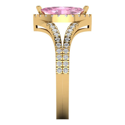 1.2 cttw Zirconia Simulated Pink Diamond Hidden Halo Engagement Ring - Solid Gold (VVS1, Marquise Cut,9x4.5mm)