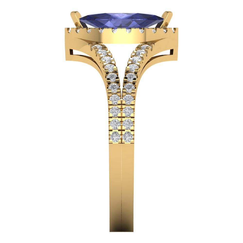 1.2 cttw Simulated Tanzanite Hidden Halo Engagement Ring - Solid Gold (Marquise Cut,9x4.5mm)