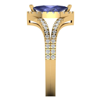 1.2 cttw Simulated Tanzanite Hidden Halo Engagement Ring - Solid Gold (Marquise Cut,9x4.5mm)