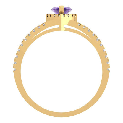 1.2 cttw Natural Amethyst Hidden Halo Engagement Ring - Solid Gold (Marquise Cut,9x4.5mm)