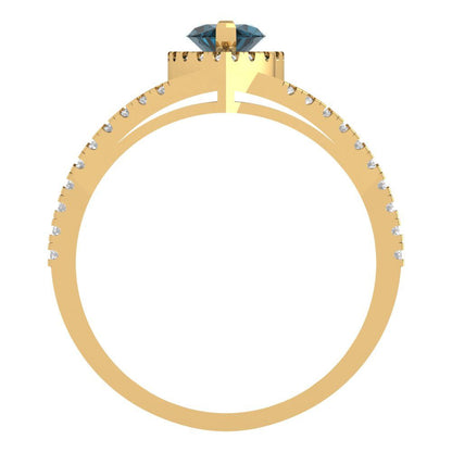 1.2 cttw Natural London Blue Topaz Hidden Halo Engagement Ring - Solid Gold (Marquise Cut,9x4.5mm)