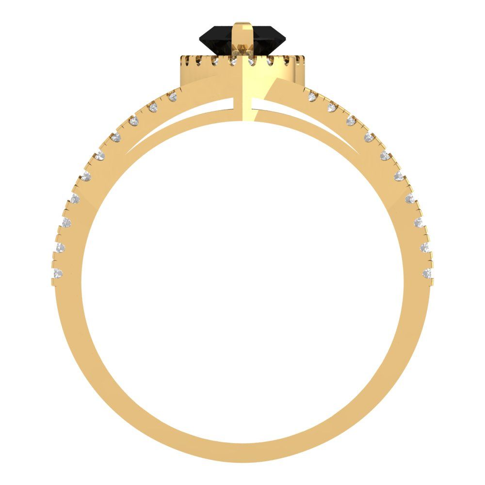 1.2 cttw Natural Onyx Hidden Halo Engagement Ring - Solid Gold (Marquise Cut,9x4.5mm)