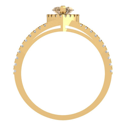 1.2 cttw Zirconia Simulated Champagne Diamond Hidden Halo Engagement Ring - Solid Gold (VVS1, Marquise Cut,9x4.5mm)