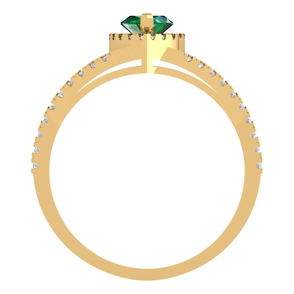1.2 cttw Simulated Emerald Hidden Halo Engagement Ring - Solid Gold (Marquise Cut,9x4.5mm)