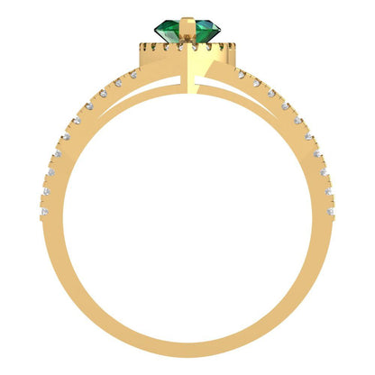 1.2 cttw Simulated Emerald Hidden Halo Engagement Ring - Solid Gold (Marquise Cut,9x4.5mm)
