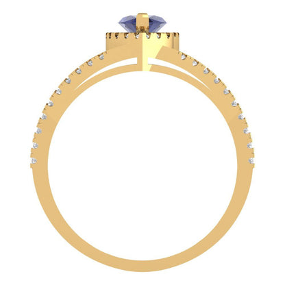 1.2 cttw Simulated Tanzanite Hidden Halo Engagement Ring - Solid Gold (Marquise Cut,9x4.5mm)