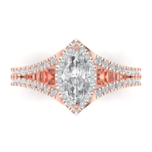 1.2 cttw Zirconia Simulated Diamond Hidden Halo Engagement Ring - Solid Rose Gold (VVS1, Marquise Cut,9x4.5mm)