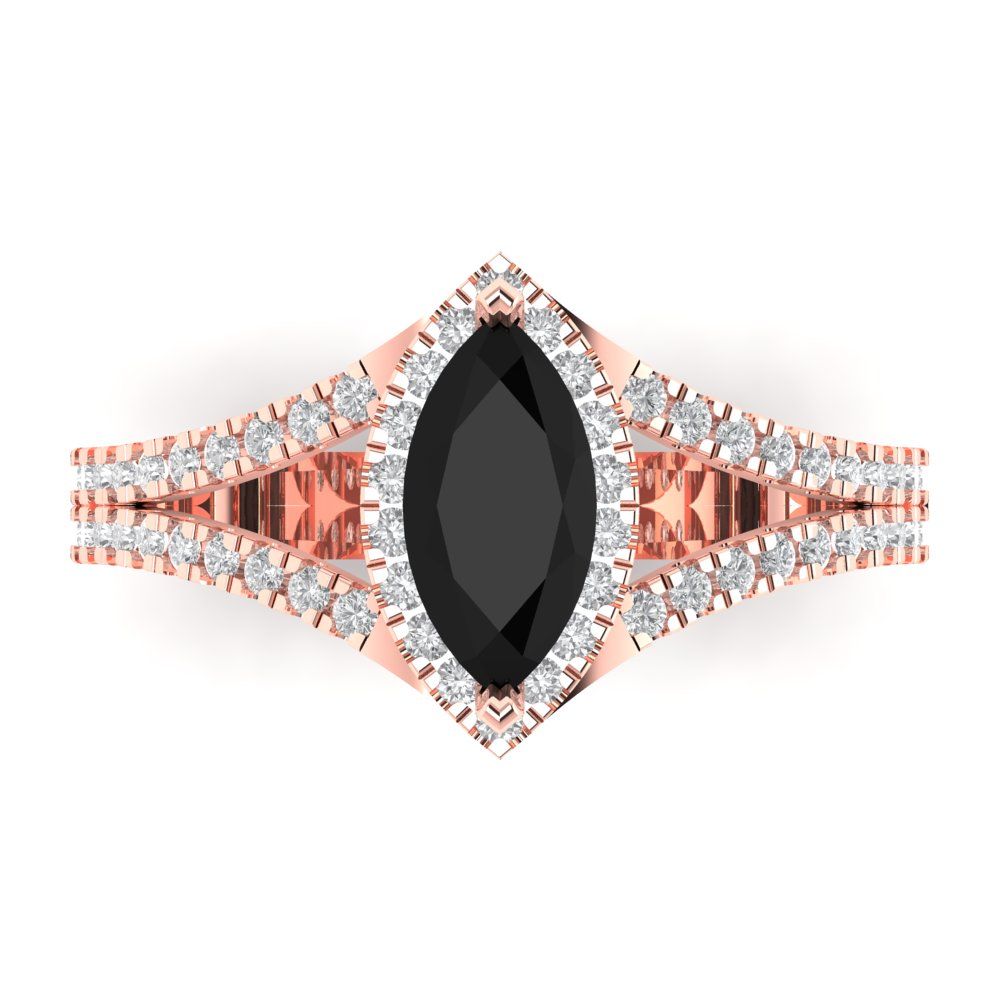 1.2 cttw Natural Onyx Hidden Halo Engagement Ring - Solid Gold (Marquise Cut,9x4.5mm)