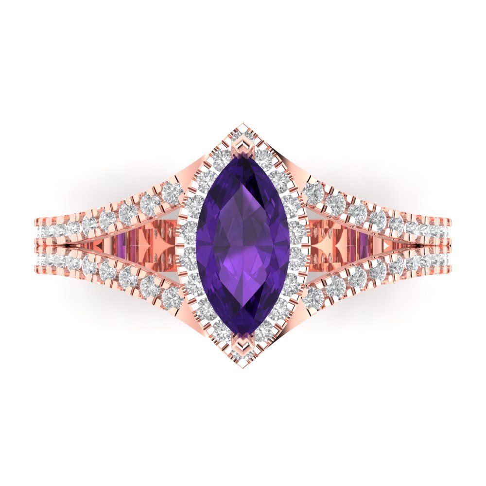 1.2 cttw Natural Amethyst Hidden Halo Engagement Ring - Solid Gold (Marquise Cut,9x4.5mm)