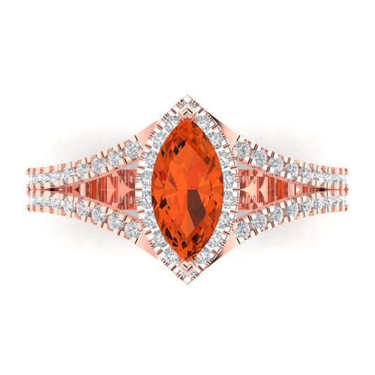 1.2 cttw Zirconia Simulated Red Diamond Hidden Halo Engagement Ring - Solid Rose Gold (VVS1, Marquise Cut,9x4.5mm)