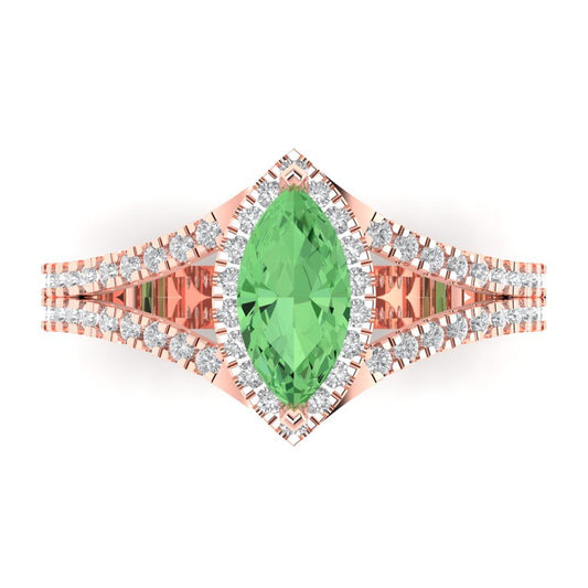 1.2 cttw Zirconia Simulated Green Diamond Hidden Halo Engagement Ring - Solid Rose Gold (VVS1, Marquise Cut,9x4.5mm)