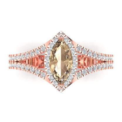 1.2 cttw Yellow Moissanite Hidden Halo Engagement Ring - Solid Gold (Marquise Cut,9x4.5mm)