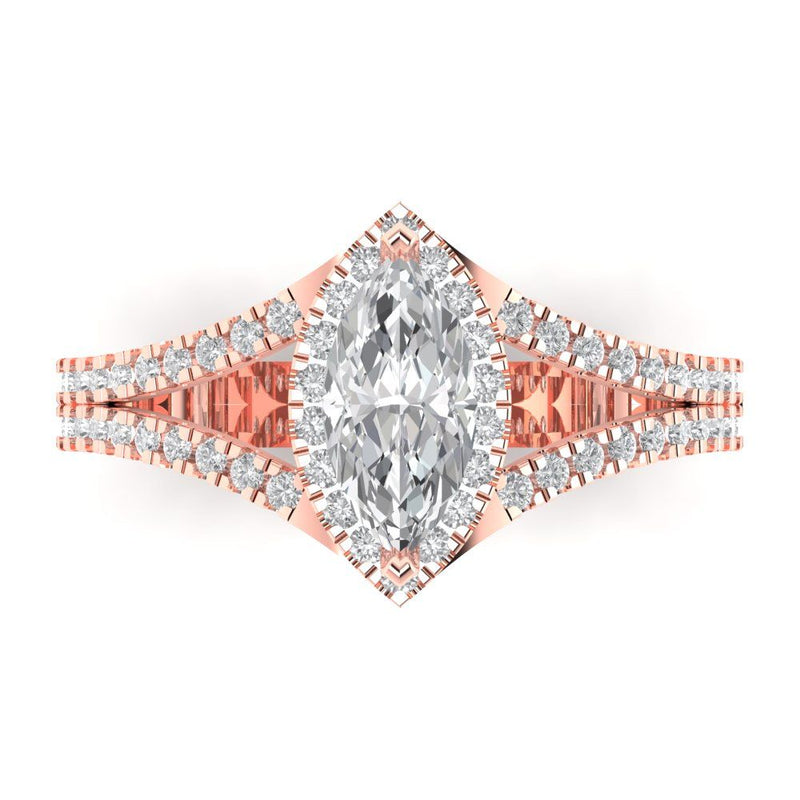 1.2 ct Brilliant Marquise Cut Natural Diamond Stone Clarity SI1-2 Color G-H Rose Gold Halo Solitaire with Accents Ring