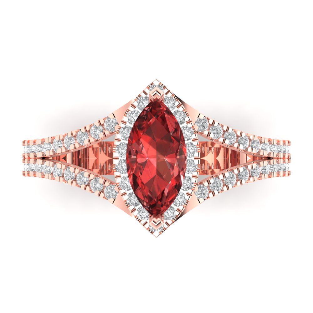 1.2 cttw Natural Garnet Hidden Halo Engagement Ring - Solid Gold (Marquise Cut,9x4.5mm)