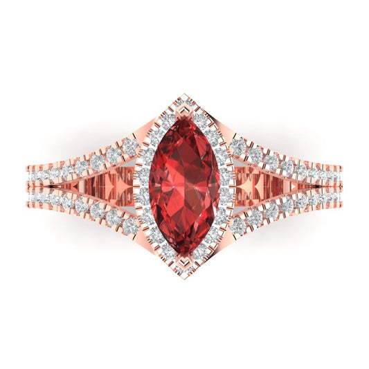 1.2 cttw Natural Garnet Hidden Halo Engagement Ring - Solid Rose Gold (VVS1, Marquise Cut,9x4.5mm)