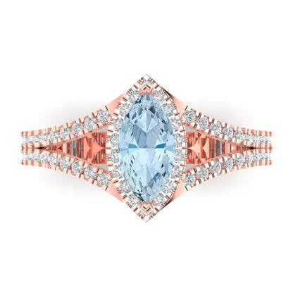 1.2 cttw Zirconia Simulated Blue Diamond Hidden Halo Engagement Ring - Solid Gold (VVS1, Marquise Cut,9x4.5mm)