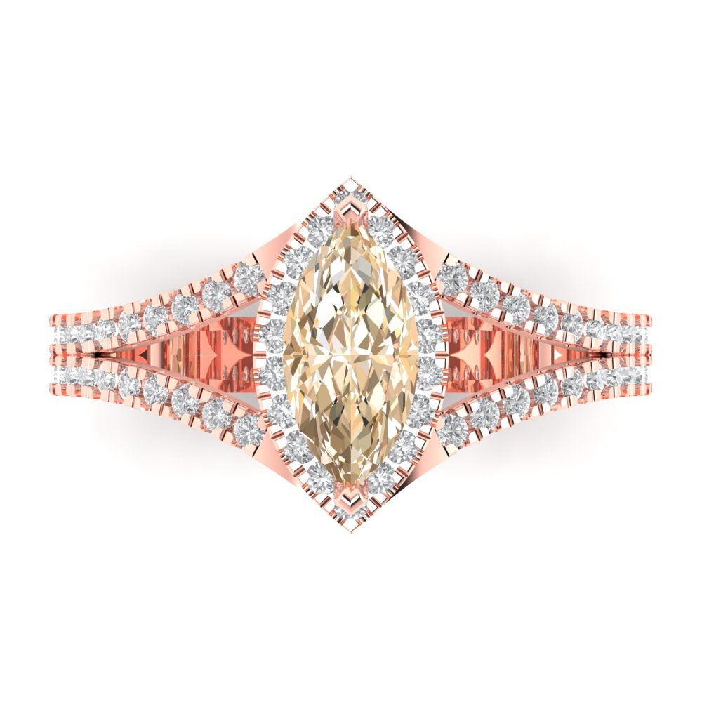 1.2 cttw Natural Morganite Hidden Halo Engagement Ring - Solid Gold (Marquise Cut,9x4.5mm)