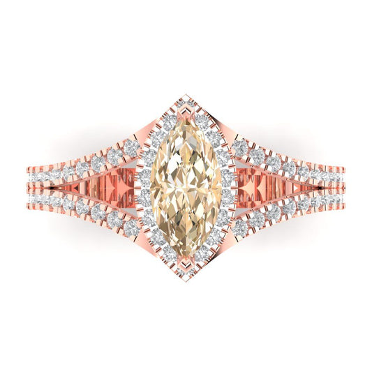 1.2 cttw Natural Morganite Hidden Halo Engagement Ring - Solid Rose Gold (VVS1, Marquise Cut,9x4.5mm)