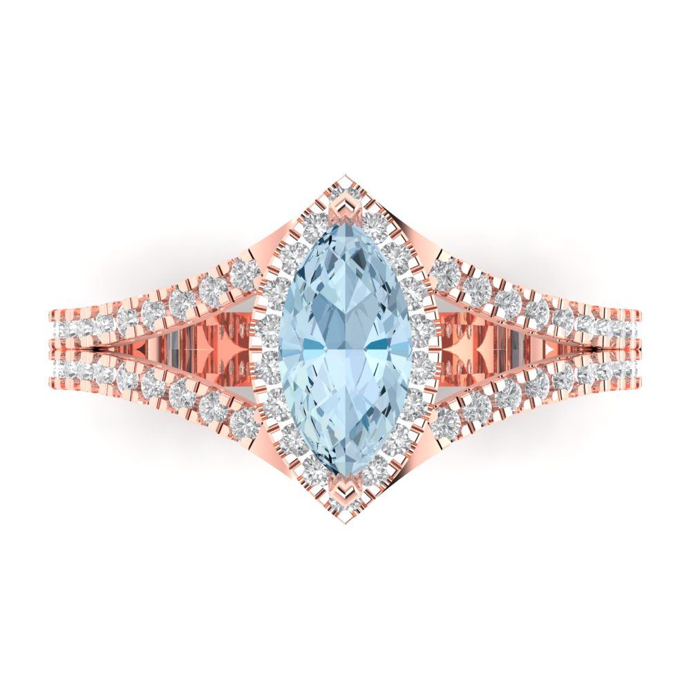 1.2 cttw Natural Sky Blue Topaz Hidden Halo Engagement Ring - Solid Gold (Marquise Cut,9x4.5mm)