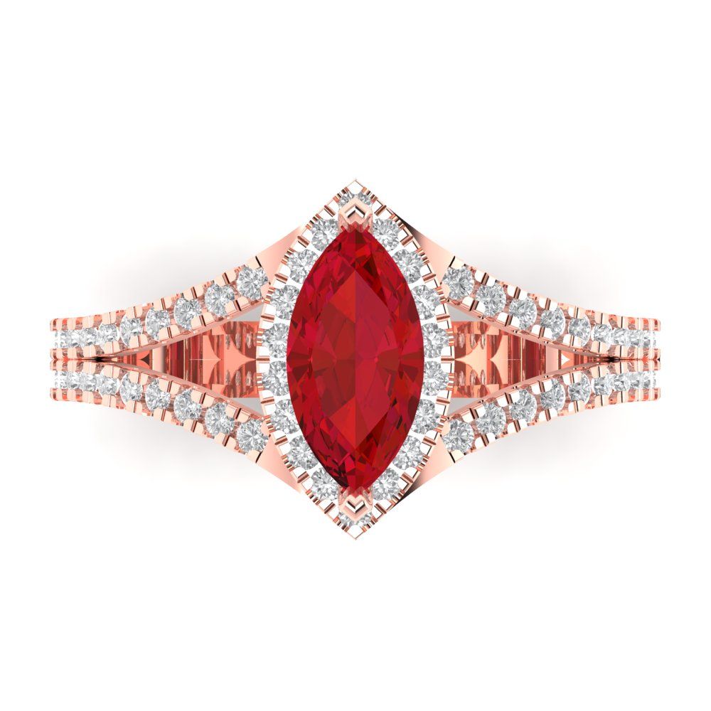 1.2 cttw Simulated Pink Tourmaline Hidden Halo Engagement Ring - Solid Gold (Marquise Cut,9x4.5mm)