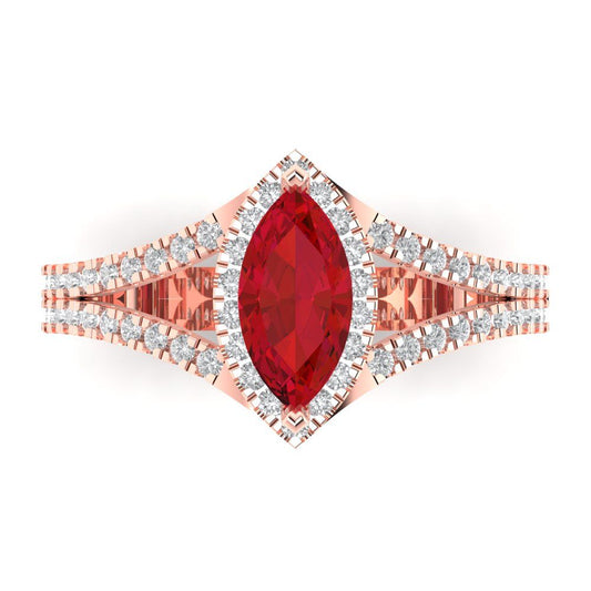 1.2 cttw Simulated Pink Tourmaline Hidden Halo Engagement Ring - Solid Rose Gold (VVS1, Marquise Cut,9x4.5mm)