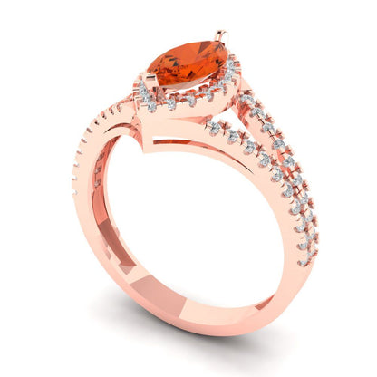 1.2 cttw Zirconia Simulated Red Diamond Hidden Halo Engagement Ring - Solid Gold (VVS1, Marquise Cut,9x4.5mm)