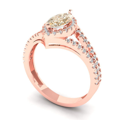 1.2 cttw Natural Morganite Hidden Halo Engagement Ring - Solid Gold (Marquise Cut,9x4.5mm)