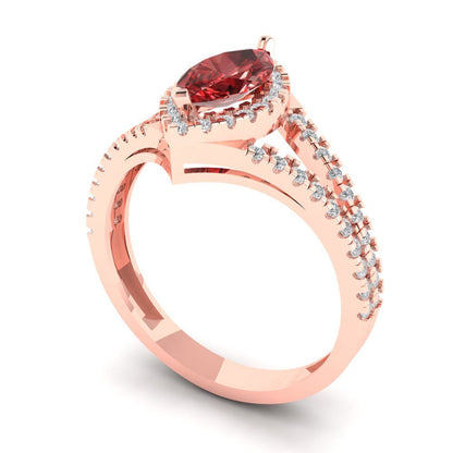 1.2 cttw Natural Garnet Hidden Halo Engagement Ring - Solid Gold (Marquise Cut,9x4.5mm)