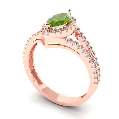 1.2 cttw Natural Peridot Hidden Halo Engagement Ring - Solid Gold (Marquise Cut,9x4.5mm)