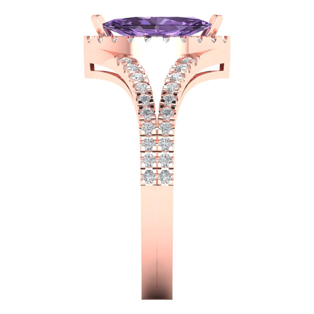 1.2 cttw Simulated Alexandrite Hidden Halo Engagement Ring - Solid Gold (Marquise Cut,9x4.5mm)