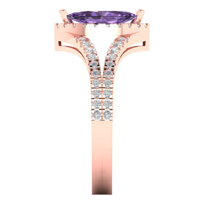 1.2 cttw Simulated Alexandrite Hidden Halo Engagement Ring - Solid Gold (Marquise Cut,9x4.5mm)
