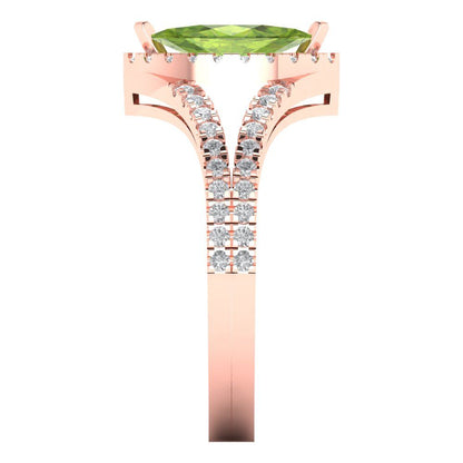 1.2 cttw Natural Peridot Hidden Halo Engagement Ring - Solid Gold (Marquise Cut,9x4.5mm)