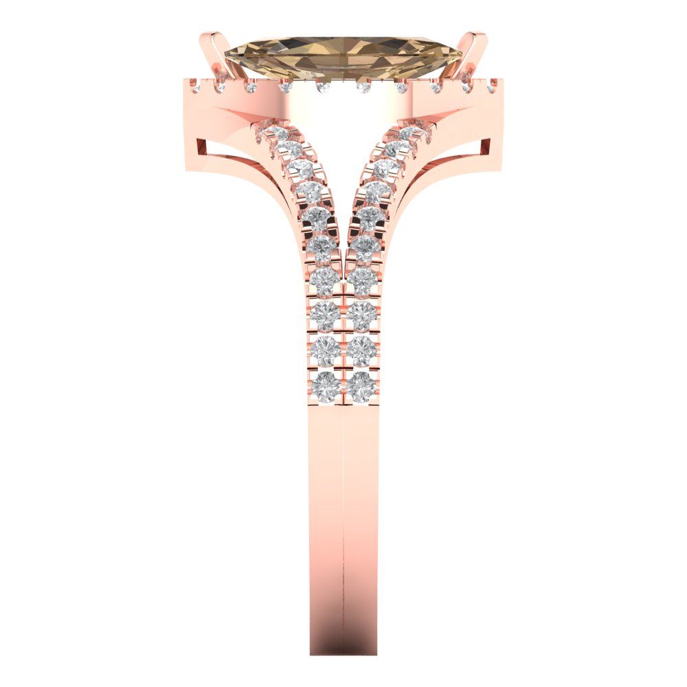 1.2 cttw Zirconia Simulated Champagne Diamond Hidden Halo Engagement Ring - Solid Gold (VVS1, Marquise Cut,9x4.5mm)