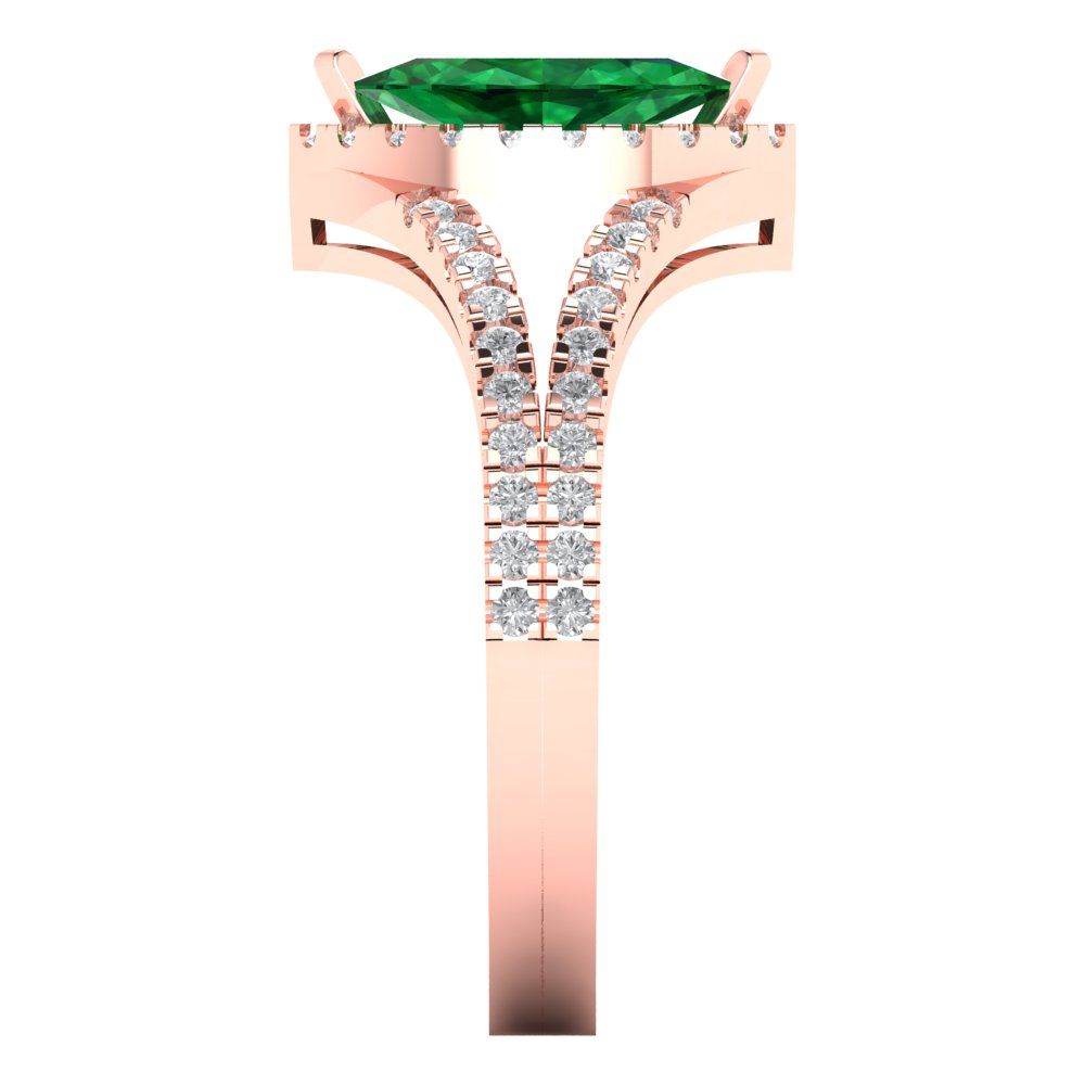 1.2 cttw Simulated Emerald Hidden Halo Engagement Ring - Solid Gold (Marquise Cut,9x4.5mm)