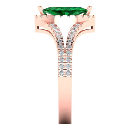 1.2 cttw Simulated Emerald Hidden Halo Engagement Ring - Solid Gold (Marquise Cut,9x4.5mm)