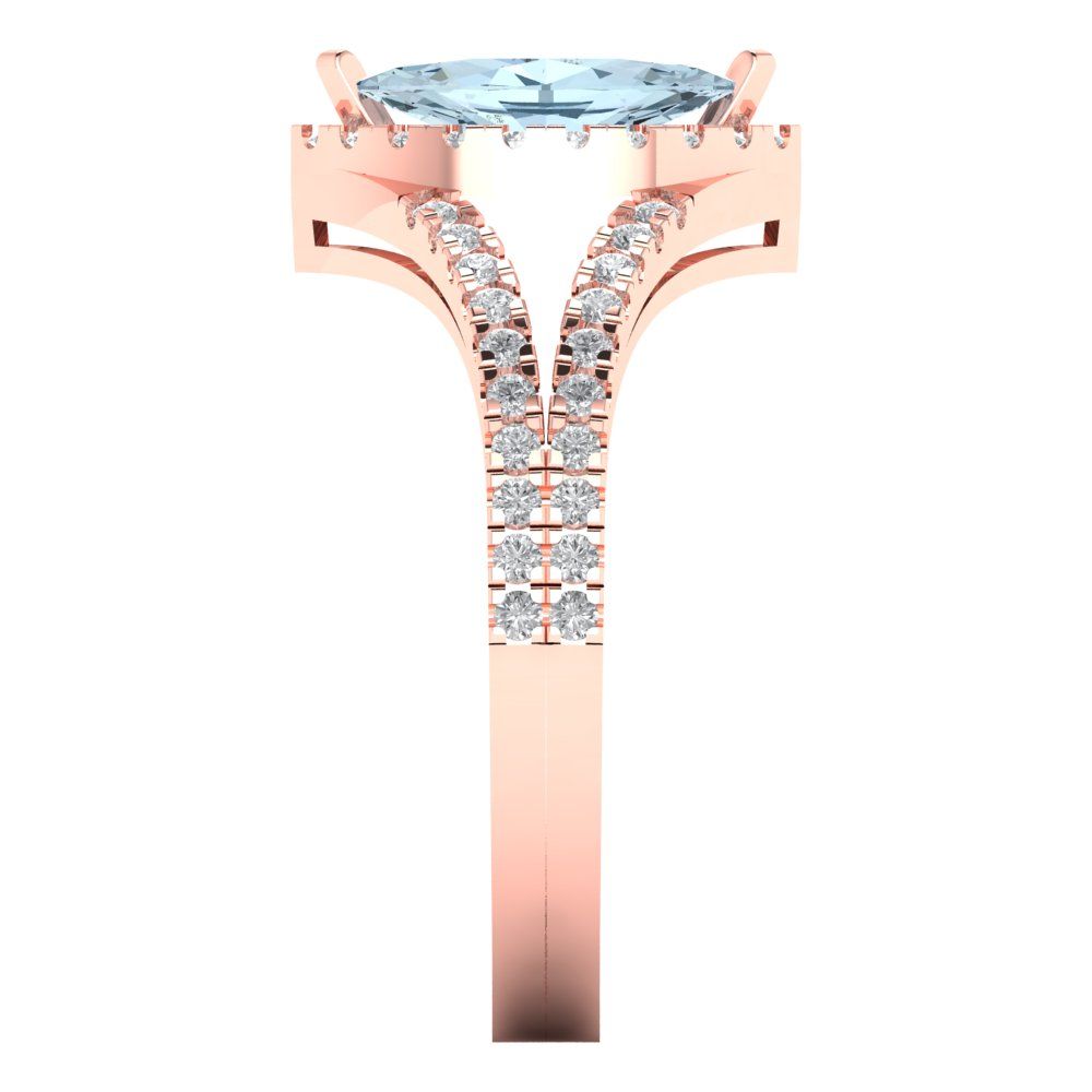 1.2 cttw Natural Aquamarine Hidden Halo Engagement Ring - Solid Gold (Marquise Cut,9x4.5mm)