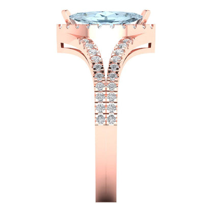 1.2 cttw Natural Aquamarine Hidden Halo Engagement Ring - Solid Gold (Marquise Cut,9x4.5mm)