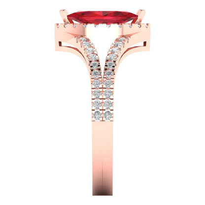 1.2 cttw Simulated Ruby Hidden Halo Engagement Ring - Solid Gold (Marquise Cut,9x4.5mm)