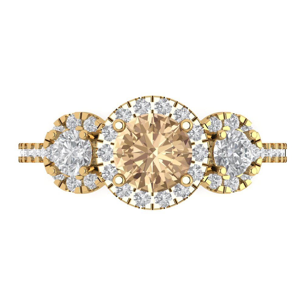 1.46 cttw Yellow Moissanite Three-Stone Engagement Ring - Solid Gold (Round Cut,6.0mm)
