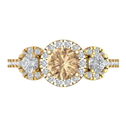 1.46 cttw Yellow Moissanite Three-Stone Engagement Ring - Solid Gold (Round Cut,6.0mm)