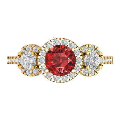 1.46 cttw Natural Garnet Three-Stone Engagement Ring - Solid Yellow Gold (VVS1, Round Cut,6.0mm)