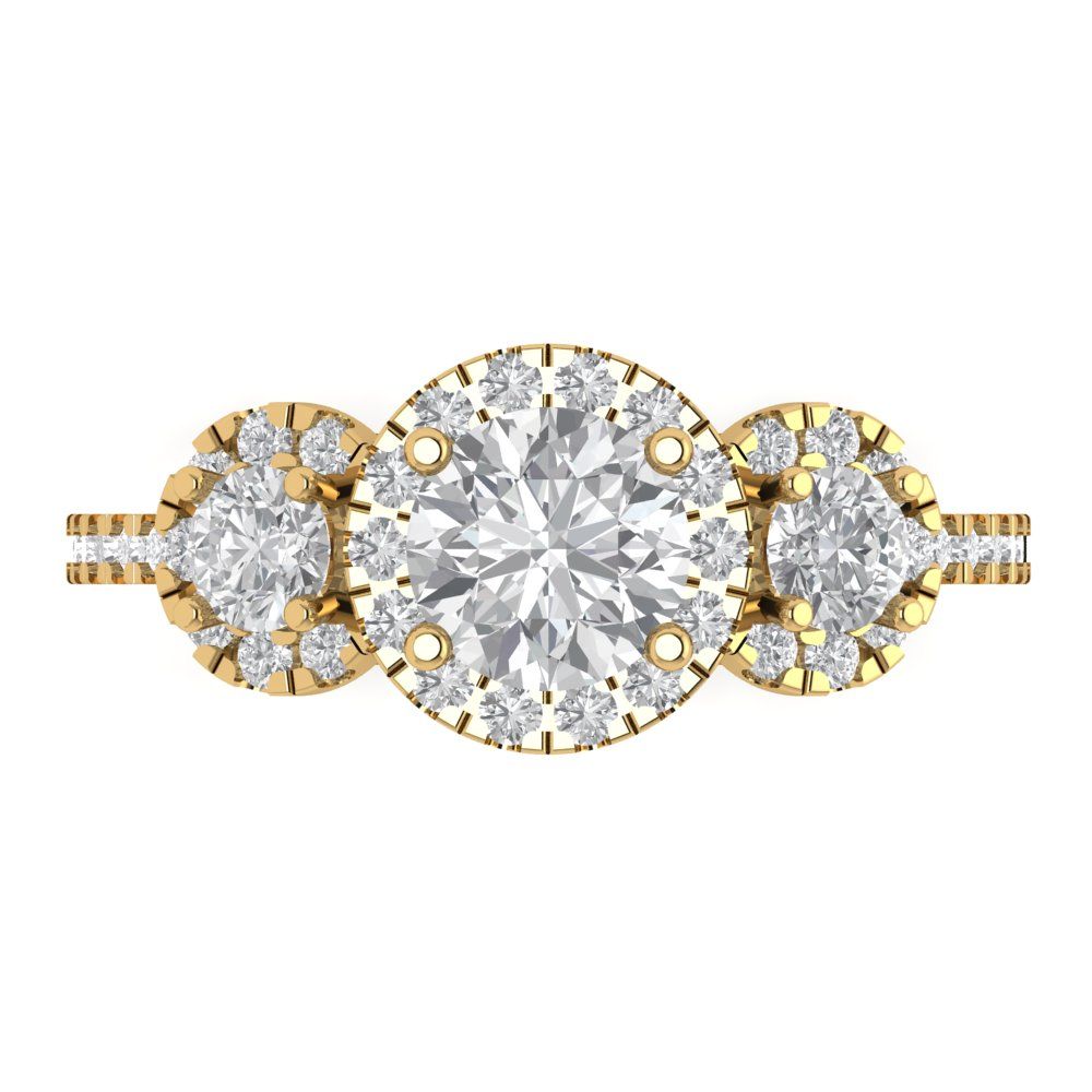 1.46 cttw Zirconia Simulated Diamond Three-Stone Engagement Ring - Solid Gold (VVS1, Round Cut,6.0mm)